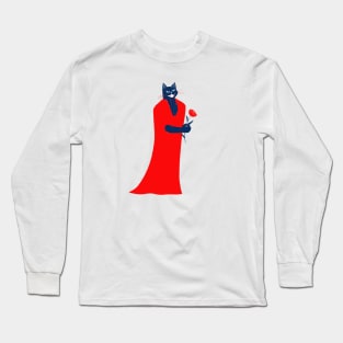 Tall and handsome blue cat in red with red flower for you Long Sleeve T-Shirt